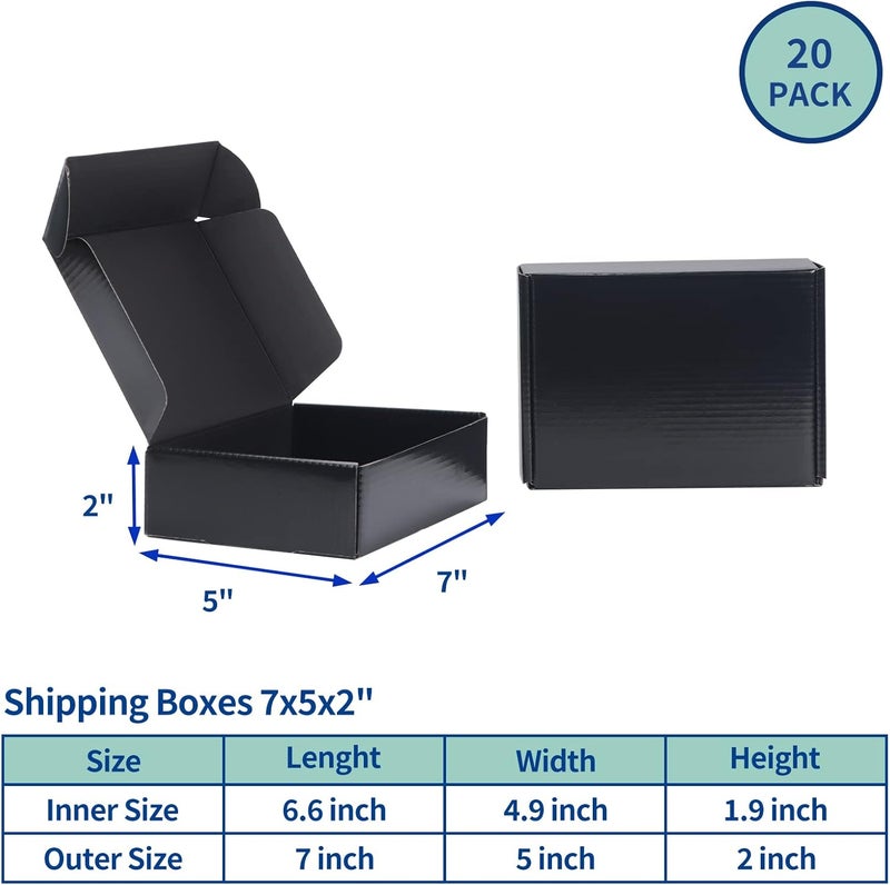 Rempry 7x5x2 Inches Black Shipping Boxes Pack of 20, Small Cardboard Corrugated Mailer Gift Box for Shipping Packaging Small Business - Image 2